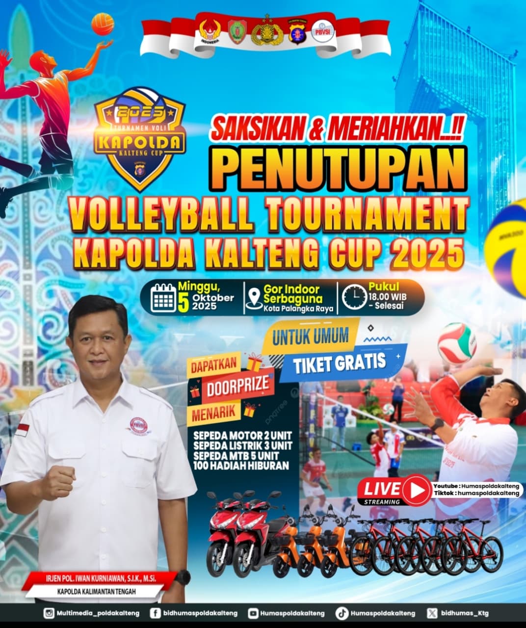 Ayo! Saksikan Laga Final dan Penutupan Turnamen Voli Kapolda Kalteng Cup 2025 di GOR Serbaguna Palangka Raya