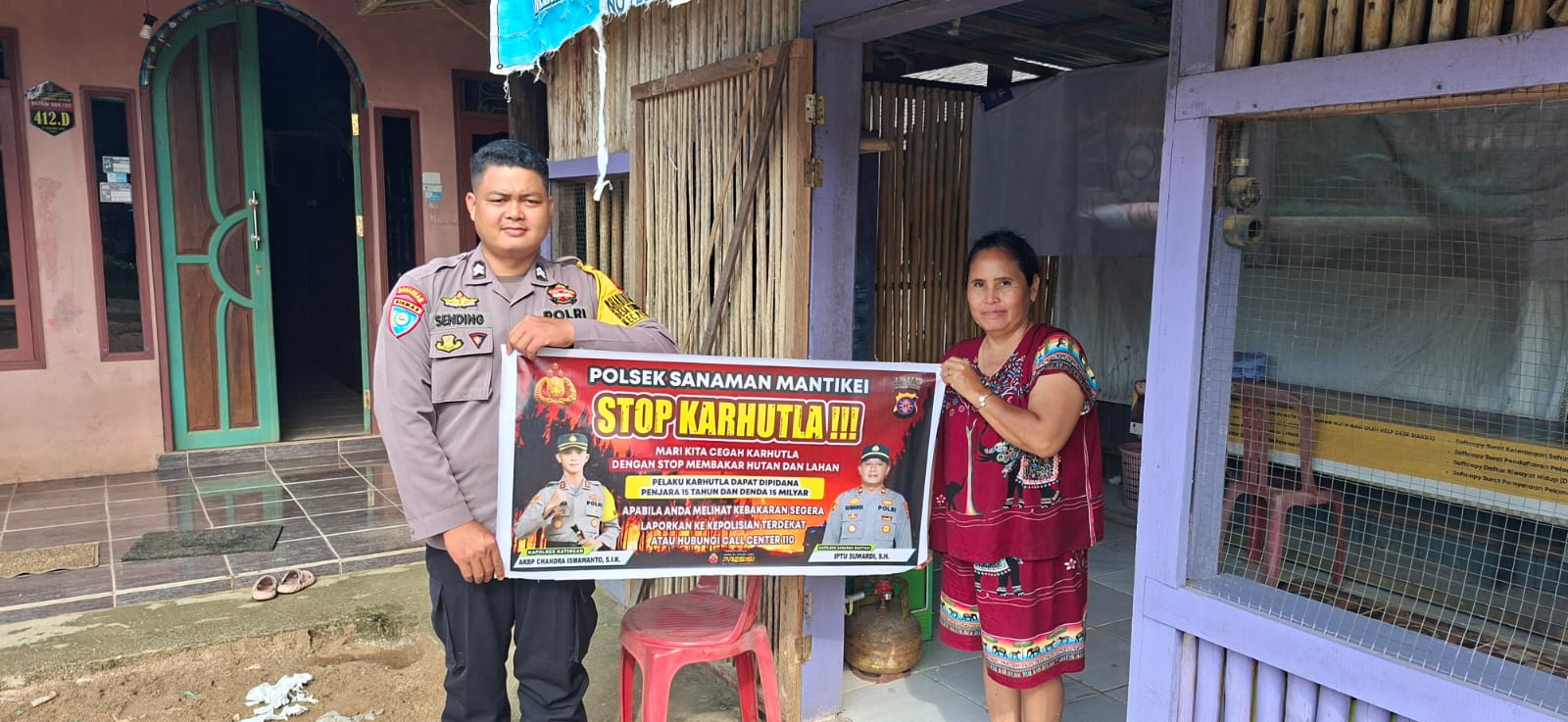 Bhabinkamtibmas Desa Tumbang Baraoi Sosialisasi imbauan tentang Karhutla