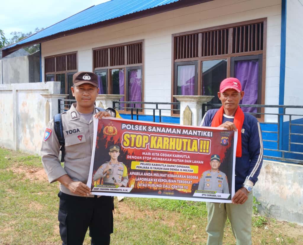 Bhabinkamtibmas Desa Tumbang Kaman Sosialisasi imbauan tentang Karhutla