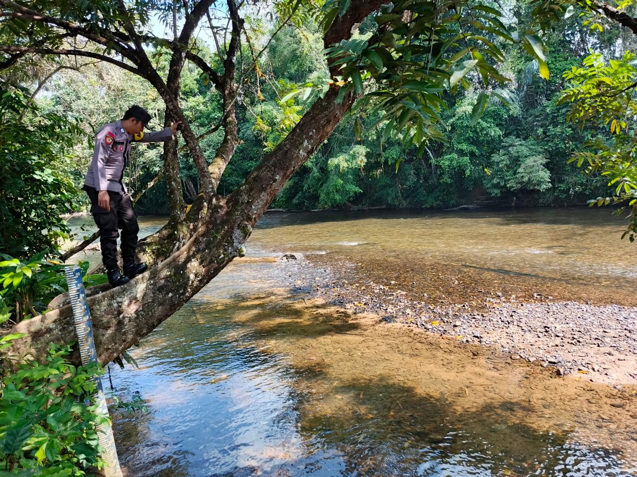 Piket Polsek Delang cek debit air DAS Delang