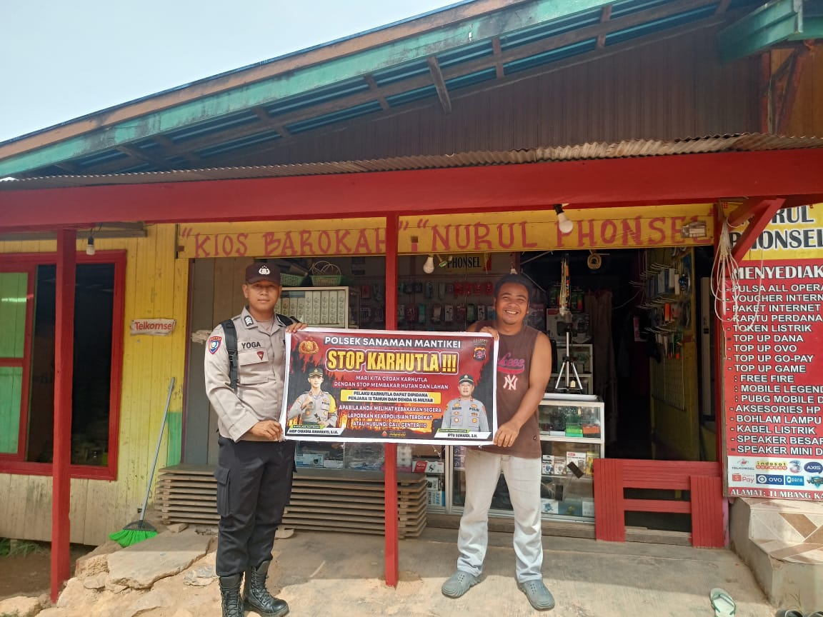 Bhabinkamtibmas Desa Tumbang Kaman Sosialisasi imbauan tentang Karhutla