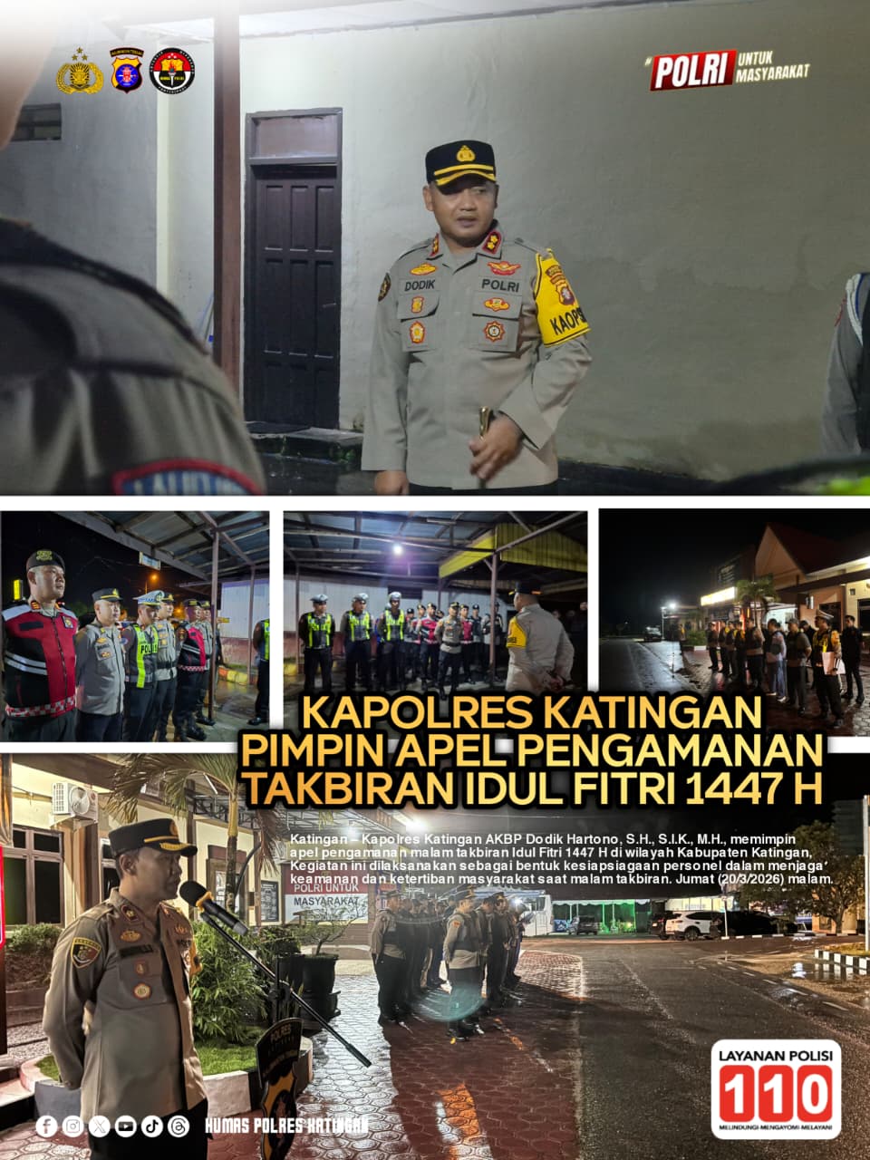 Kapolres Katingan Pimpin Apel Pengamanan Takbiran Idul Fitri 1447 H