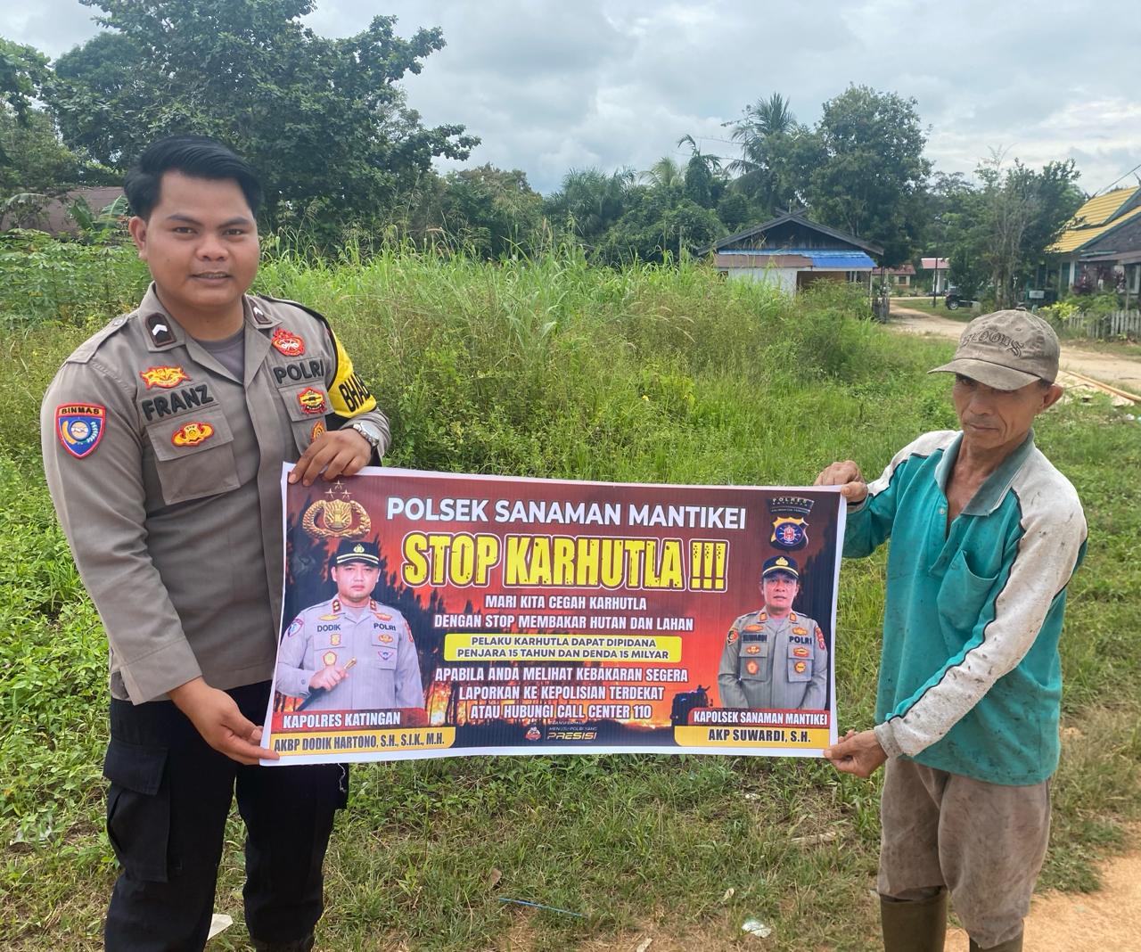 Bhabinkamtibmas Desa Tumbang Kaman Sosialisasi imbauan tentang Karhutla